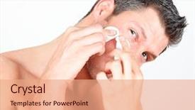  Presentation with skin anatomy face and head - PPT layouts featuring dermis - man in bathroom claening face background and a coral colored foreground