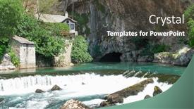  Presentation with house building - Presentation theme having dervish-house-or-blagaj-tekija background and a dark gray colored foreground