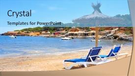  Presentation with traditional - Beautiful PPT layouts featuring des lleo cove in ibiza backdrop and a light blue colored foreground