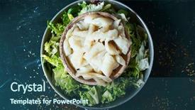  Presentation with table salt - Presentation theme with desalination - high angle view of some background and a ocean colored foreground