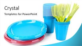  Presentation with half white and half bright coloured - Slide deck enhanced with descartes - bright plastic tableware isolated background and a  colored foreground