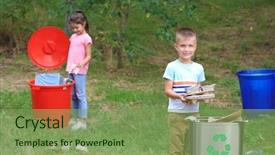  Presentation with garbage - Beautiful PPT theme featuring descartes - children collecting garbage outdoors recycling backdrop and a seafoam green colored foreground