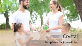  Presentation with bin - Audience pleasing PPT theme consisting of descartes - family throwing garbage into litter backdrop and a lemonade colored foreground