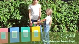  Presentation with garbage - Presentation design enhanced with descartes - woman with daughter throwing garbage background and a tawny brown colored foreground