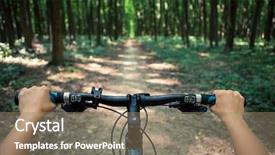  Presentation with mountain view - Beautiful presentation theme featuring descending fast on bicycle view backdrop and a coral colored foreground