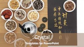  Presentation with chinese medicine acupuncture - Colorful slide set enhanced with describing - chinese medicinal herbs acupuncture needles backdrop and a coral colored foreground