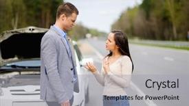  Presentation with highway - Slide set enhanced with describing people - couple near broken car background and a light gray colored foreground