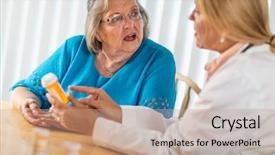  Presentation with female - Colorful PPT theme enhanced with describing people - female doctor talking with senior backdrop and a  colored foreground