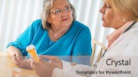  Presentation with child and adult talking - Amazing PPT theme having describing people - female doctor talking with senior backdrop and a  colored foreground