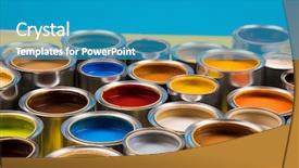  Presentation with paint - Beautiful presentation theme featuring description - open cans of paint blue backdrop and a  colored foreground