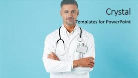  Presentation with ethical doctor - Audience pleasing theme consisting of descuentos - confident man doctor wearing unifrom backdrop and a light blue colored foreground