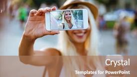  Presentation with cheerful - Presentation design featuring desechos solidos - young smiling cheerful blonde girl background and a coral colored foreground