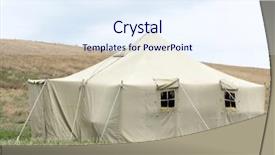  Presentation with tent - Colorful theme enhanced with image of millitary tent backdrop and a sky blue colored foreground