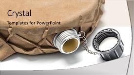  Presentation with water bottle - Slide deck with round water bottle canteen isolated background and a coral colored foreground