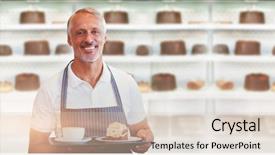  Presentation with case - Beautiful PPT layouts featuring desert case with delicious cake backdrop and a soft green colored foreground