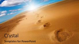 Presentation with footprints sand - Theme with desert concept footprints on sand background and a gold colored foreground