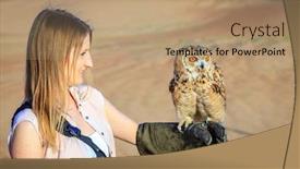  Presentation with uae - Audience pleasing theme consisting of desert eagle owl sits on a young woman's hand at dubai desert conservation reserve uae backdrop and a coral colored foreground