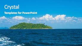  Presentation with paradise island - PPT theme having desert island blue paradise background and a teal colored foreground
