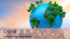  Presentation with landscape desert - Presentation theme enhanced with desert landscape with globe background and a coral colored foreground