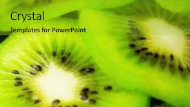  Presentation with kiwi - Slide set featuring desert nourishment - fresh green kiwi slices shallow background and a gold colored foreground