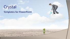  Presentation with cloud - Presentation consisting of desert nourishment - young businessman standing on cloud background and a  colored foreground