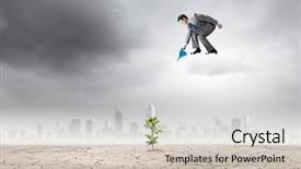  Presentation with cloud - Slide deck with desert nourishment - young businessman standing on cloud background and a  colored foreground