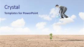  Presentation with businessman standing on maze - Amazing presentation having desert nourishment - young businessman standing on cloud backdrop and a  colored foreground