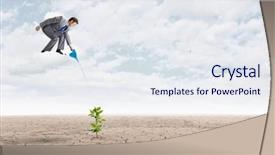  Presentation with businessman standing on mountain top - Slide set consisting of desert nourishment - young businessman standing on cloud background and a  colored foreground
