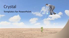  Presentation with cloud - Beautiful presentation theme featuring desert nourishment - young businessman standing on cloud backdrop and a  colored foreground