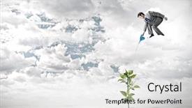 Presentation with businessman standing on maze - Colorful presentation enhanced with desert nourishment - young businessman standing on cloud backdrop and a  colored foreground