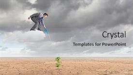  Presentation with cloud - Amazing slides having desert nourishment - young businessman standing on cloud backdrop and a  colored foreground