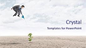  Presentation with businessman standing on mountain top - Presentation featuring desert nourishment - young businessman standing on cloud background and a  colored foreground
