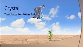 Presentation with cloud - Slides consisting of desert nourishment - young businessman standing on cloud background and a  colored foreground