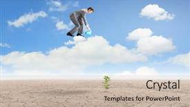  Presentation with cloud - Theme enhanced with desert nourishment - young businessman standing on cloud background and a  colored foreground
