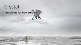  Presentation with cloud - Cool new theme with desert nourishment - young businessman standing on cloud backdrop and a  colored foreground