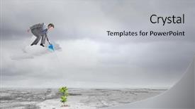  Presentation with businessman standing on mountain top - Cool new PPT theme with desert nourishment - young businessman standing on cloud backdrop and a  colored foreground