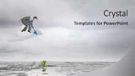  Presentation with businessman standing on mountain top - Audience pleasing PPT theme consisting of desert nourishment - young businessman standing on cloud backdrop and a  colored foreground