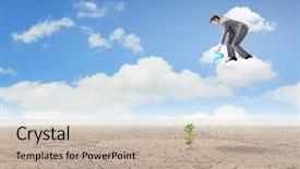  Presentation with cloud - PPT theme enhanced with desert nourishment - young businessman standing on cloud background and a mint green colored foreground