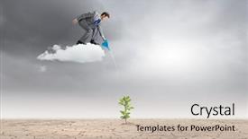  Presentation with businessman standing on maze - Cool new slides with desert nourishment - young businessman standing on cloud backdrop and a  colored foreground