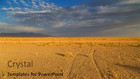  Presentation with desert - PPT theme featuring desert-road-under-mountains-located background and a gold colored foreground