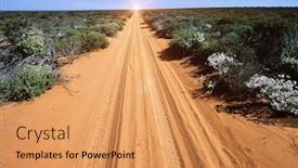  Presentation with tracks - Cool new PPT layouts with desert-road-with-van-tracks backdrop and a coral colored foreground