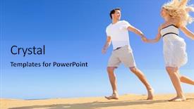  Presentation with sun desert - Colorful PPT theme enhanced with desert two young lovers running backdrop and a  colored foreground