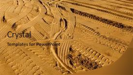  Presentation with tracks - PPT theme enhanced with desert tyre marks - tire tracks on the sand background and a gold colored foreground