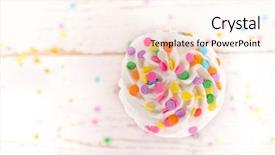  Presentation with cup cake - Presentation theme consisting of colorful cup cake on wooden background and a cream colored foreground