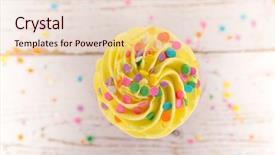  Presentation with cup cake - Audience pleasing slide set consisting of colorful cup cake on wooden background top view backdrop and a lemonade colored foreground
