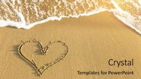  Presentation with sand heart - Theme with epoca romanticismo - heart drawn in sea beach background and a yellow colored foreground