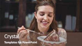  Presentation with desert - Beautiful theme featuring deserts plate - happy woman holding desert backdrop and a tawny brown colored foreground