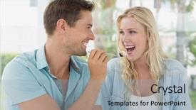  Presentation with hip bone - Beautiful presentation featuring deserts plate - hip young couple having desert backdrop and a light blue colored foreground