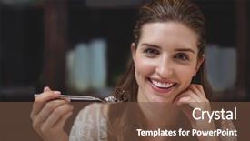  Presentation with desert - Amazing PPT theme having deserts plate - portrait of happy woman holding backdrop and a tawny brown colored foreground