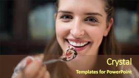 Presentation with desert - Colorful slide deck enhanced with deserts plate - portrait of smiling woman backdrop and a tawny brown colored foreground